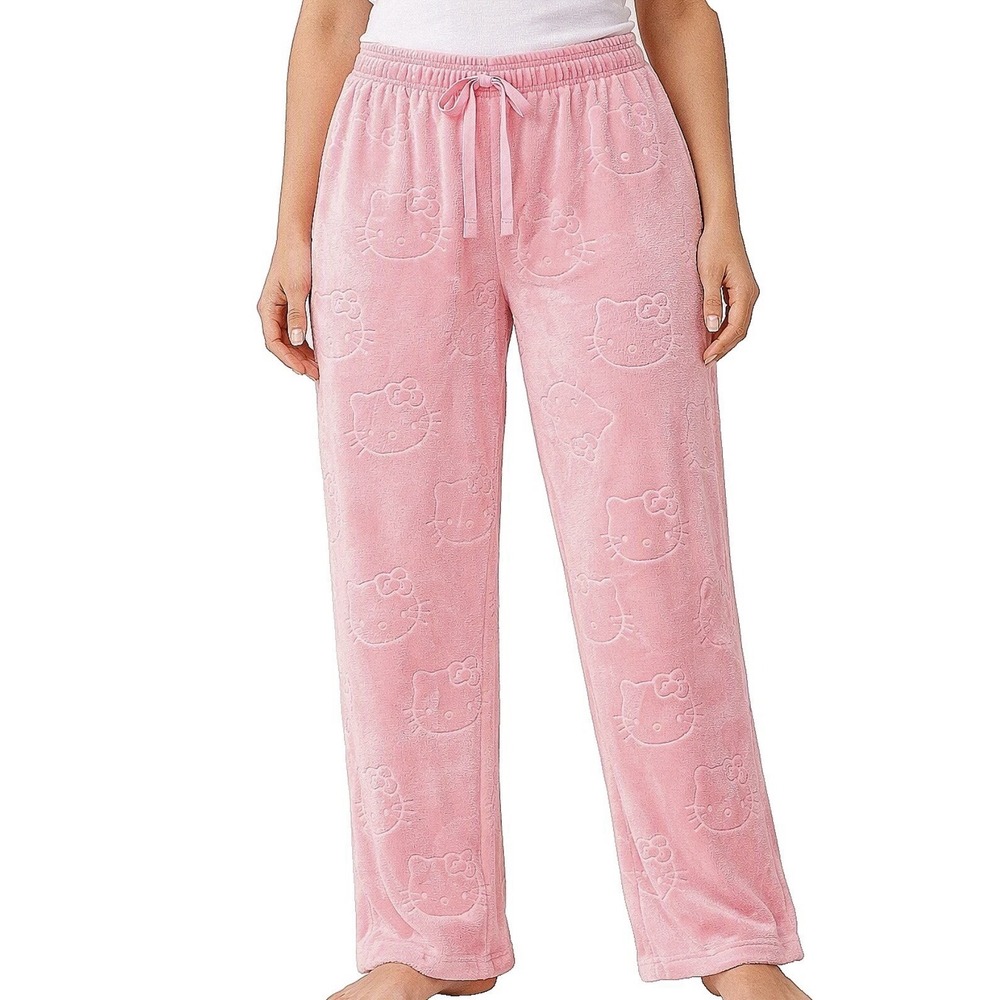 NWOT Hello Kitty Velour Embossed Sleep Pants M Light Pink Lounge Pajamas